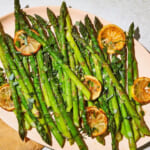 Baked Asparagus presented on a plate